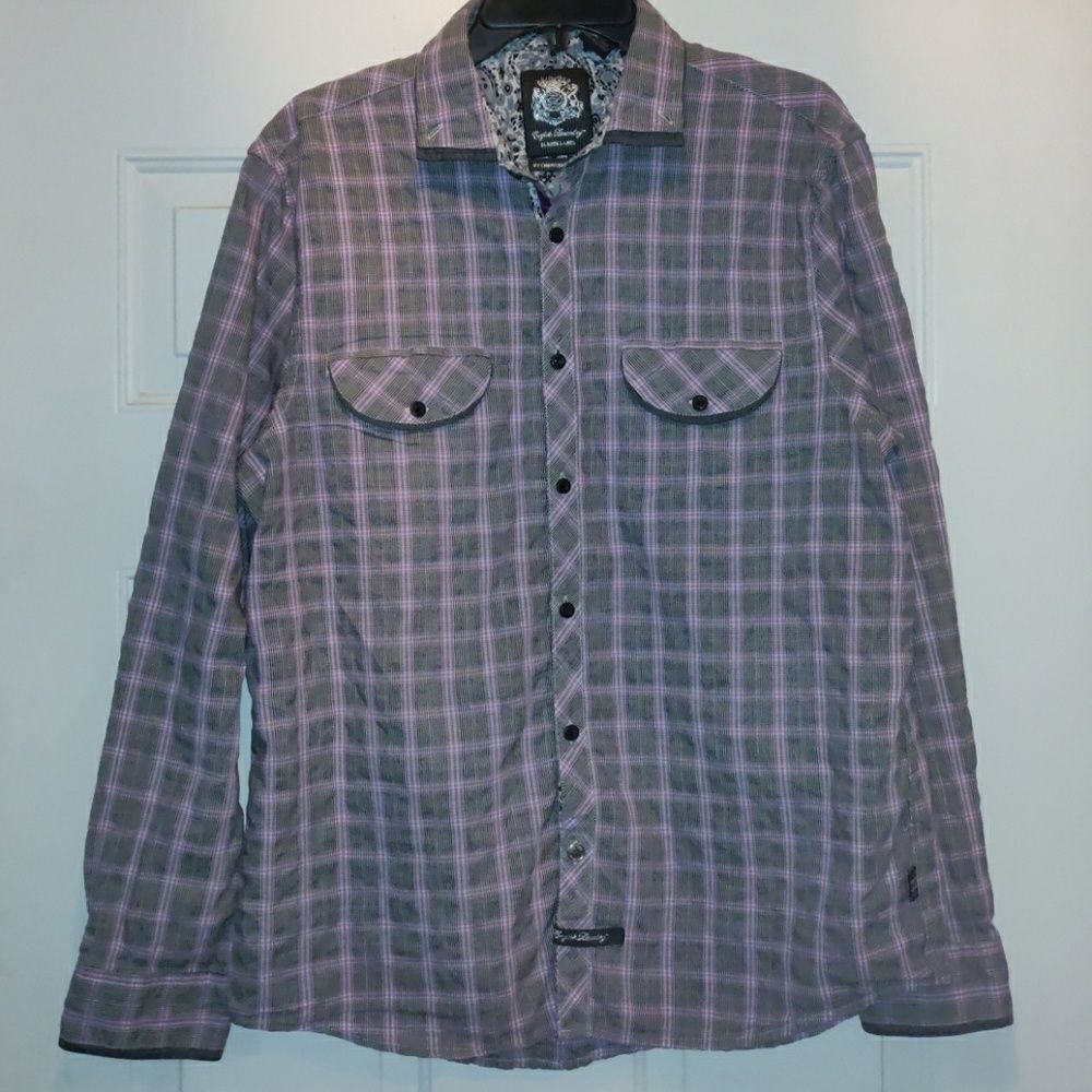 English Laundry Blaque Label‎ Purple Plaid Shirt